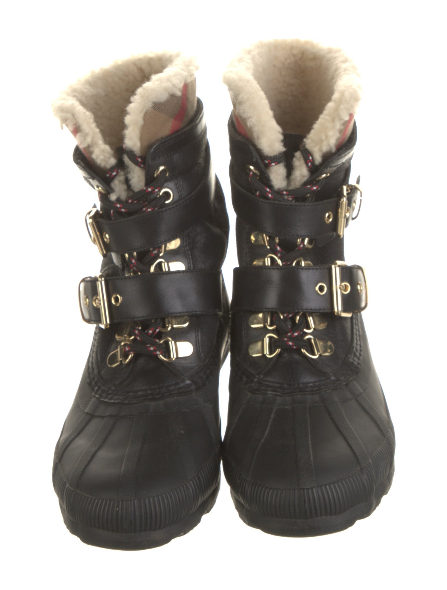 Burberry House Check Pattern Leather Lace-Up Boots